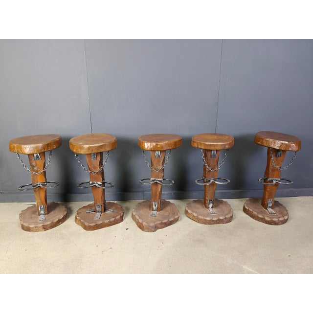 Vintage Brutalist Bar Stools, 1960s, Set of 5 For Sale - Image 10 of 13