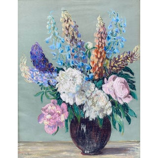 1950s Floral Still Life Pastel by Lewis For Sale