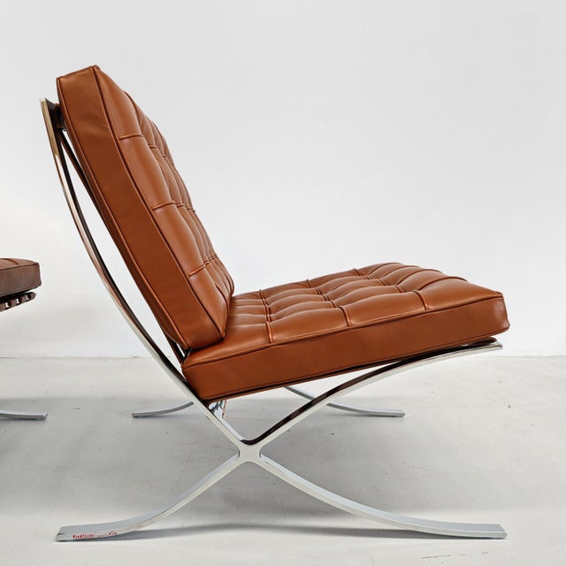 Early 21st Century Barcelona Lounge Chairs in Tobacco Leather by Ludwig Mies van der Rohe for Knoll, 2010s, Set of 2 For Sale - Image 5 of 18