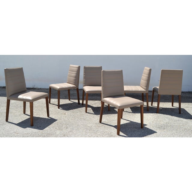 Postmodern Set of 6 Italian Poltrona Frau Vittoria Gray Leather Wood Dining Chairs For Sale - Image 3 of 18