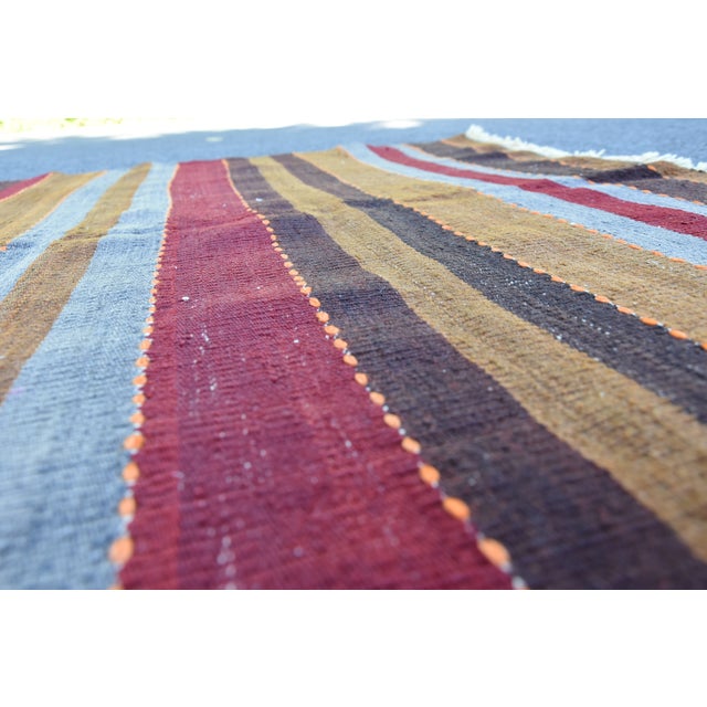1960s Mid-Century Modern Striped Design Burgundy Turkish Vintage Wool Kilim Rug For Sale In Sacramento - Image 6 of 11