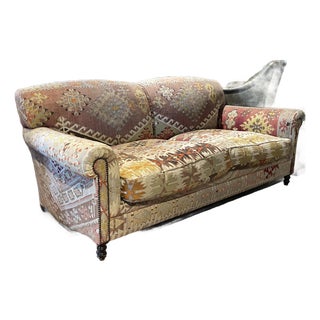 George Smith Uk Custom Upholstery Sofa in a Kilim For Sale