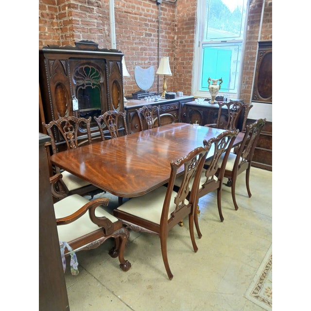 English Late 20th Century Maitland-Smith Mahogany Dining Table and Chairs Set For Sale - Image 3 of 12