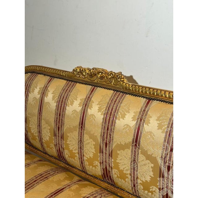 Antique French Louis XVI Style Salon Set with Marble Coffee Table, Set of 4 For Sale - Image 3 of 8