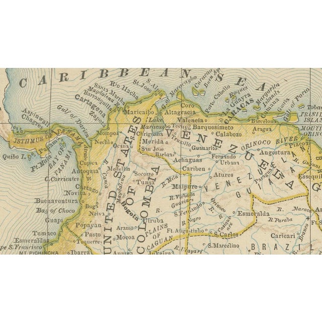 Paper Antique South America Map by Rand McNally, 1888 For Sale - Image 7 of 9