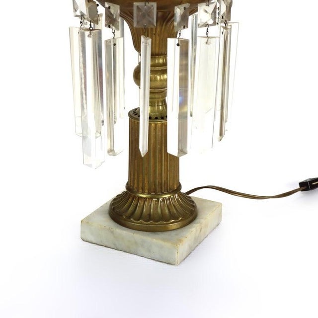 Oversized Antique Brass, Crystal & Marble Electrified Astral Lamp With Etched Glass Shade C1900 Measures - 22 7/8" x 7...