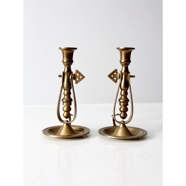 Mid 20th Century Antique Tilting Brass Chambersticks For Sale - Image 5 of 11