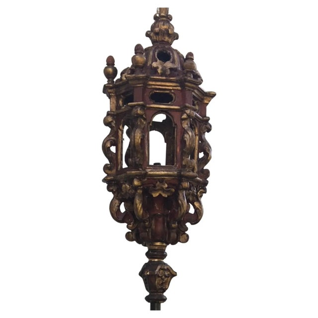 Baroque Large Six Sided Venetian Carved Gilded Baroque Hall Lantern, 17th Century For Sale - Image 3 of 13