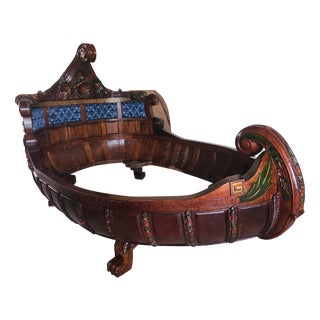 Antique French Empire Style Lit Bateau Bed in Carved Wood, 1880 For Sale