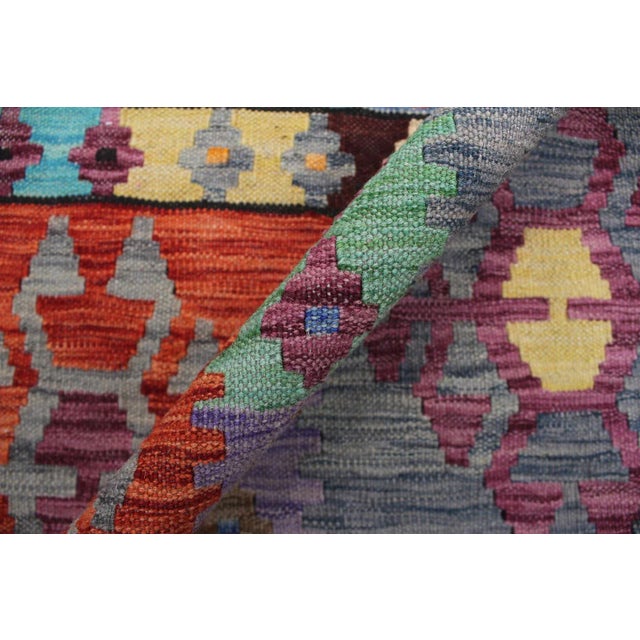 2000 - 2009 Kilim Blue Rust Wool Rug - 8'5" X 11'5" For Sale - Image 5 of 7
