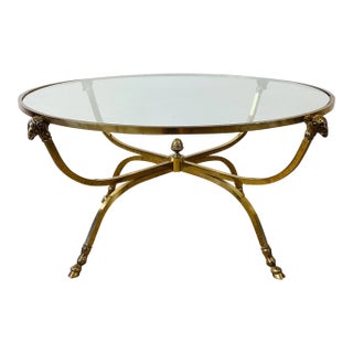 Vintage 1960s Brass Ram Head Round Coffee Table For Sale