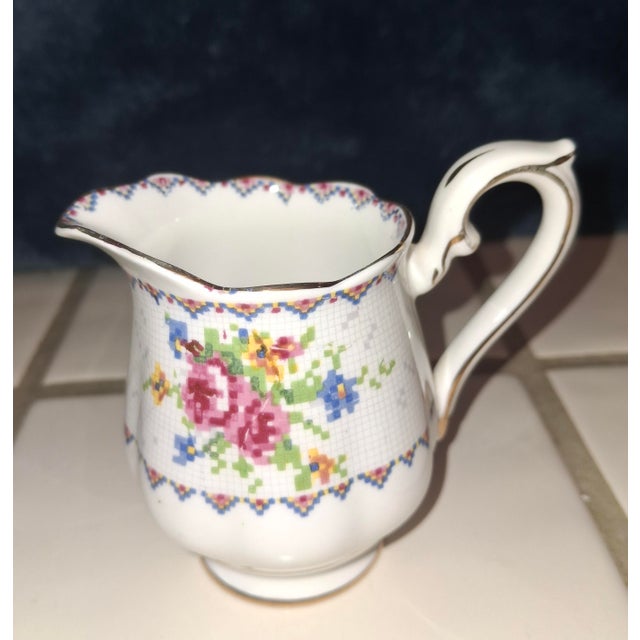 1930s Royal Albert "Petit Point" Creamer and Sugar Bowl For Sale - Image 6 of 18