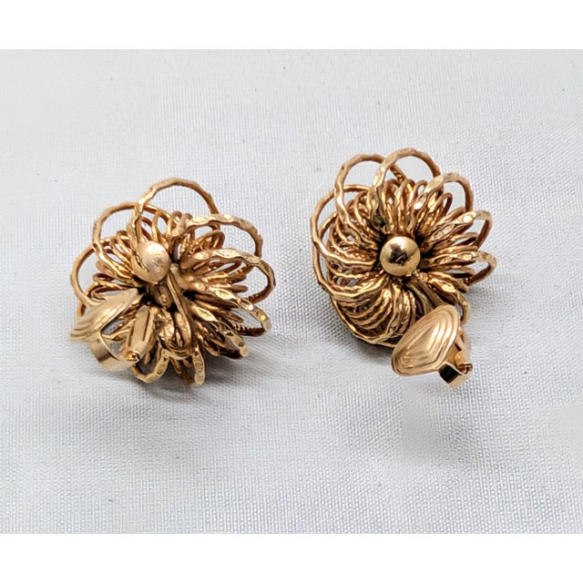 Metal Vintage 1960s Signed Castlecliff Goldtone & Clear Rhinestones Flower Clip Earrings-2 Pieces For Sale - Image 7 of 7