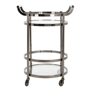 2 Tier Round Bar Cart in Gun Metal For Sale