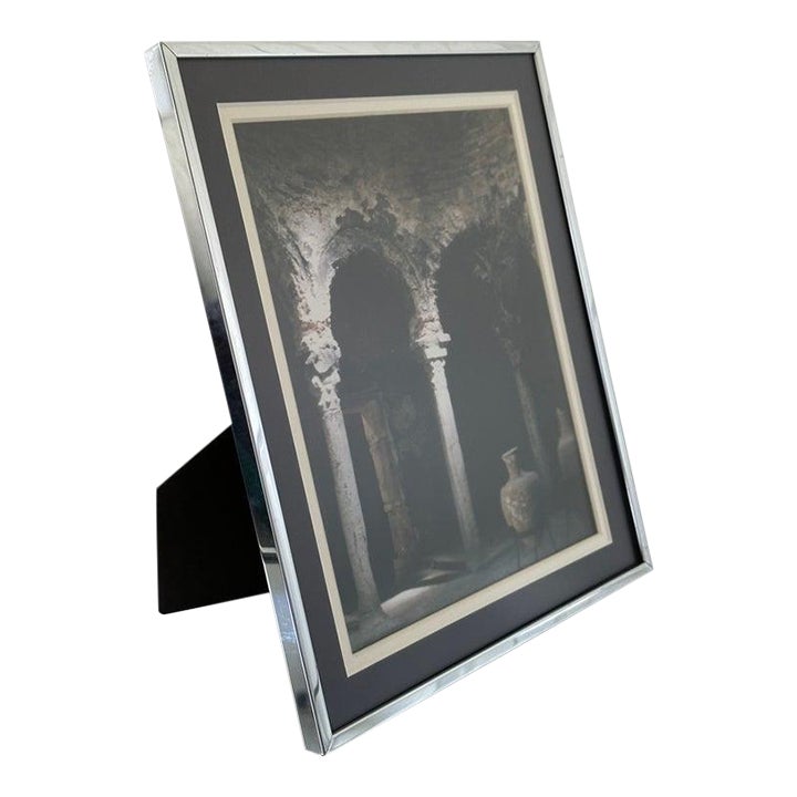 Vintage Picture Frame in Chrome Metal With Navy Mat, C. 1970's Chairish