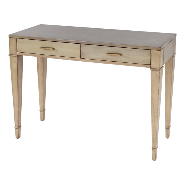 Kai 45 in. W Rectangular Wood 2 Drawer Console Table, Antique Beige For Sale