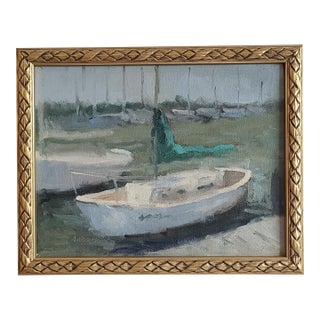 Beautiful Framed Original Acrylic on Board ‘Sailboat Harbor’ For Sale