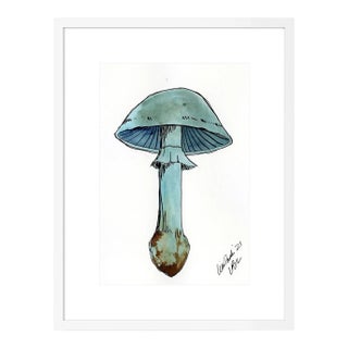 Blue Mushroom by Lia Burke Libaire in White Frame, Small Art Print For Sale