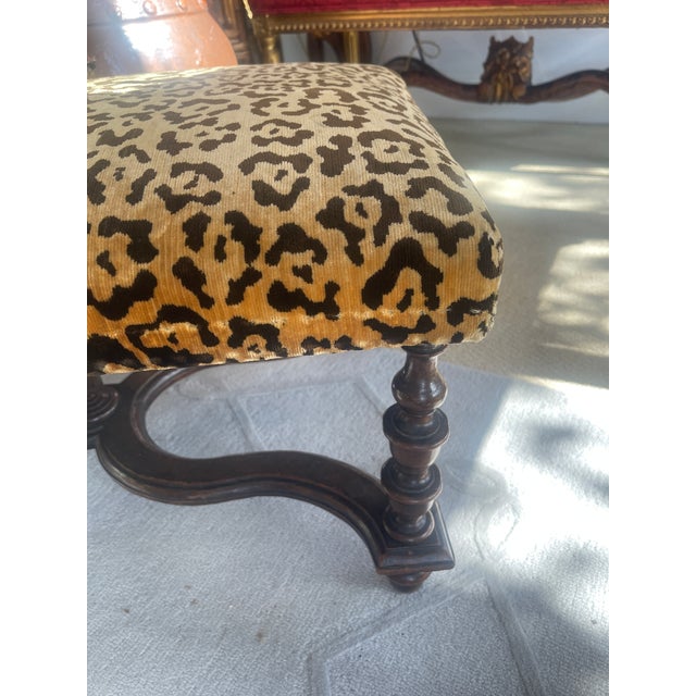 French Louis XIII Style Turned Wood Ottoman, Animal Print Velvet For Sale - Image 12 of 16