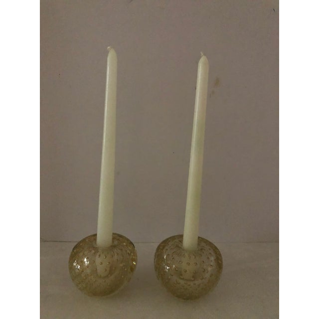 Murano Mid Century Gold Fleck Candle Holders- a Pair For Sale - Image 4 of 7