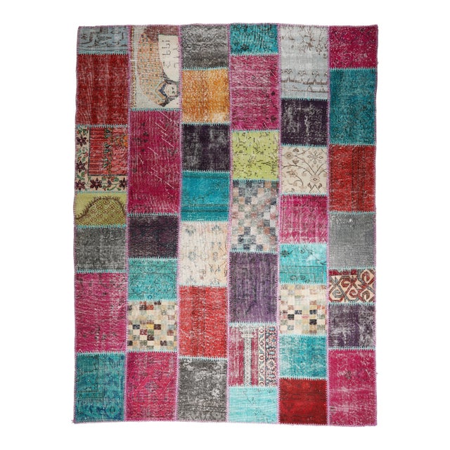 Handwoven Vintage Patchwork Rug With Rich Multicolor Design - 6' 1'' X 8' 5'' For Sale