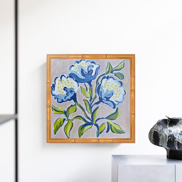 Artist: Tatiana Duperault Medium: Oil, Acrylic on canvas Framed Size: 13” W x 13” H Style: Botanical, minimalist, modern...