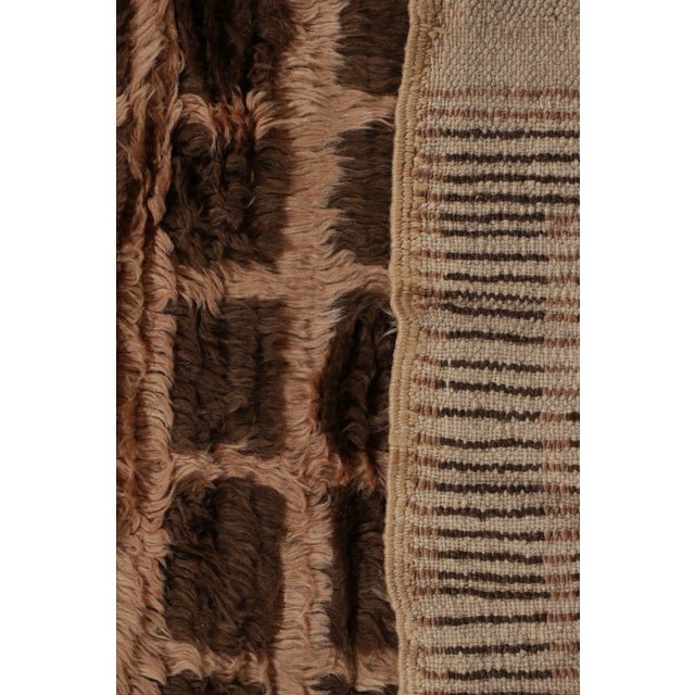 Textile Hand Knotted Vintage Tulu Rug Beige Brown Shag Pile Geometric Pattern For Sale - Image 7 of 8