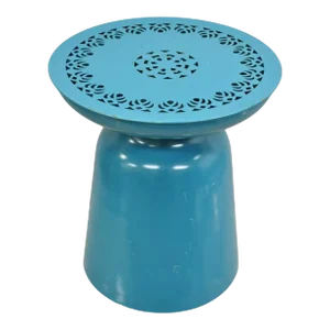 Modern Turquoise Blue Perforated Metal Garden Stool