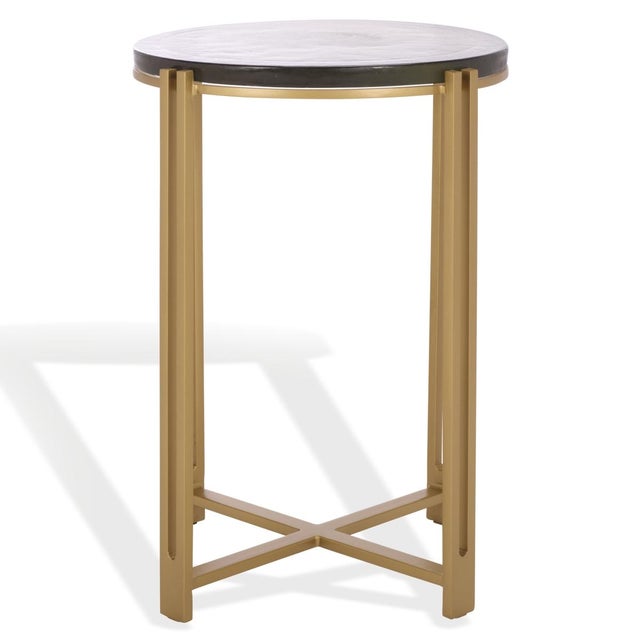 Brass Levitt Cast Glass Top Round Accent Table in Brass with Glass Top For Sale - Image 8 of 8