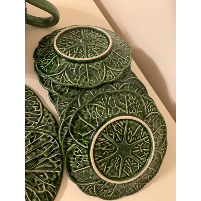 Vintage Cabbage Leaf Tea Pot & Platters - Set of 8 For Sale - Image 11 of 13