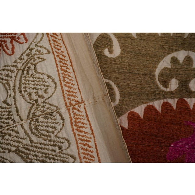 Decorative Suzani Embroidery | Olive Green Living Room Wall Hanging 6'11'' X 10'3'' For Sale - Image 12 of 15