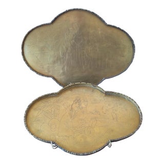 Vintage Brass Engraved Scene Trays- Set of 2 For Sale