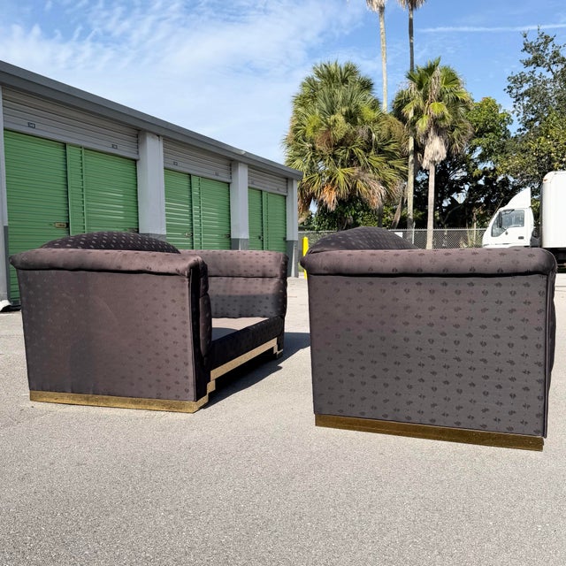 1980s Art Deco Black Sofa Set With Gold Base by Carson’s - Set of 2 For Sale - Image 5 of 12