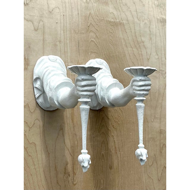 Vintage Plaster Decorative Wall Sconces - Pair For Sale - Image 11 of 12