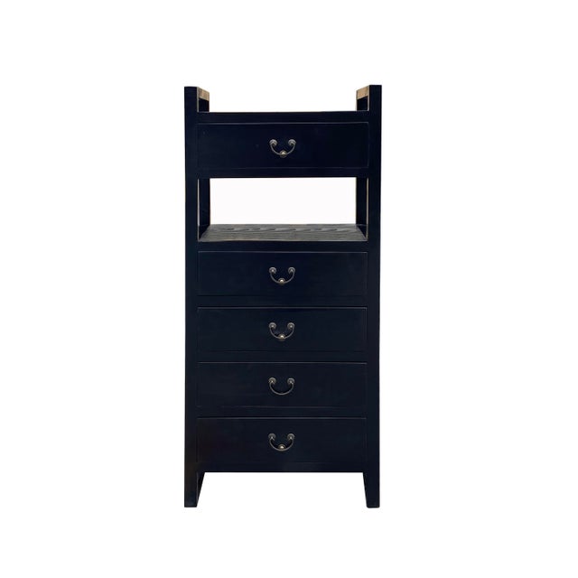 Oriental Black Drawers Open Shelves Chest Stand Chairish