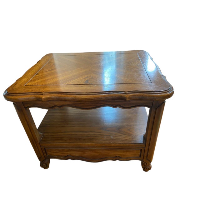 Late 20th Century Late 20th Century Thomasville Carved Floral Side Table With Drawer and Open Shelf For Sale - Image 5 of 11
