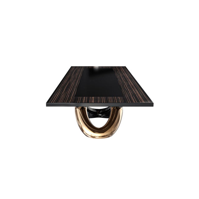 "Mise en Place" Dining Table, With Bronze, Stainless Steel, Zebra Wood For Sale - Image 4 of 7