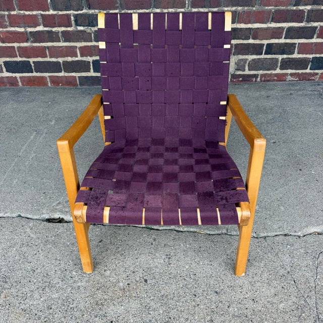 Mid-Century Modern Jens Risom for Knoll Maroon Strap Lounge Chair For Sale - Image 3 of 12