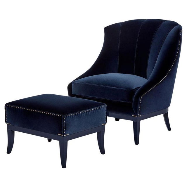 Blue Set of Heritage Chair and Ottoman by Munna For Sale - Image 8 of 8