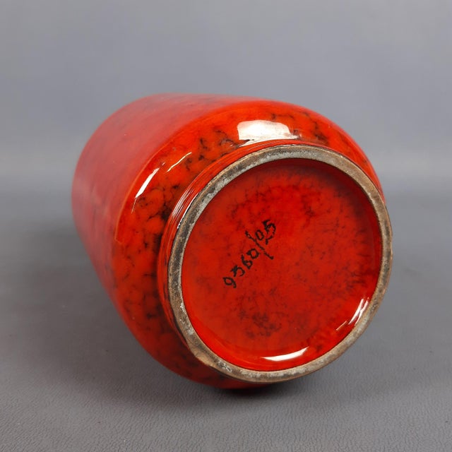 Ceramic Fire Red Ceramic Vase with Marbled Enamel, 1970s For Sale - Image 7 of 11
