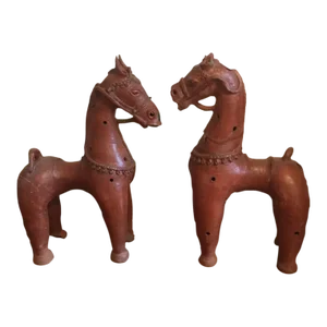 Late 18th Century Set of 2 Antique Indo-Asian Large Terra Cotta Horses