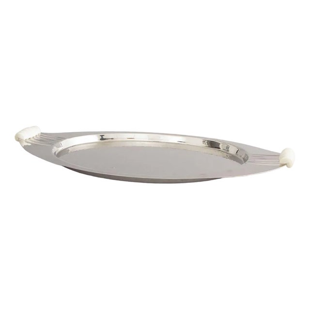Large British Art Deco Cocktail Tray in Polished Chrome with Bakelite Handles, 1930s For Sale