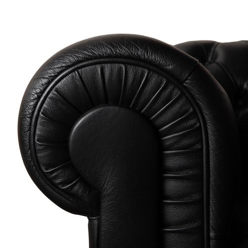 Modern Chesterfield Three-Seater Black Sofa in Leather For Sale - Image 3 of 11