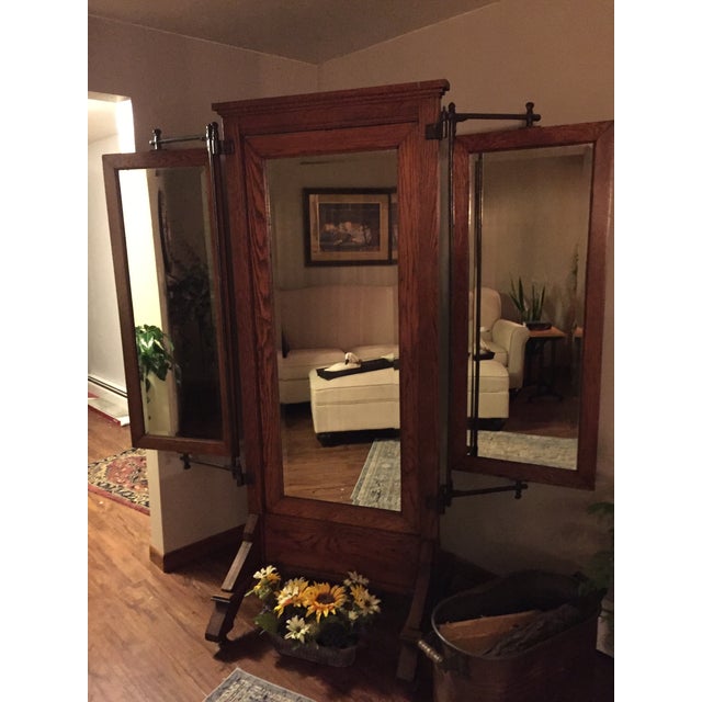 Wood 1920 Oak Trifold Dressing Room Mirror For Sale - Image 7 of 10