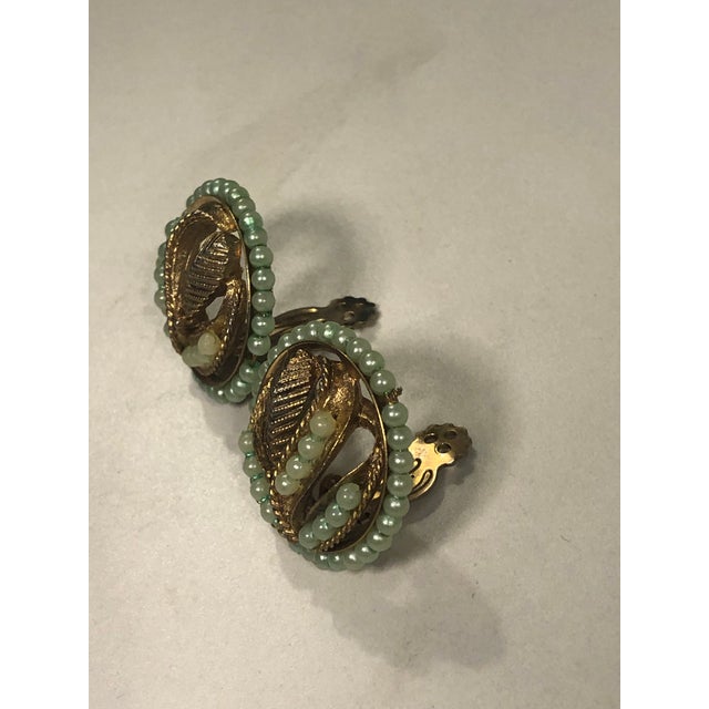 1940s 1940s Petit Point Pearl and Gold Earrings, A Pair For Sale - Image 5 of 9