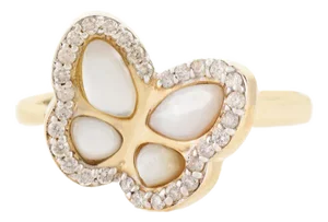 Mother of Pearl Butterfly Ring With Diamonds for Her in 14k Gold Size 7