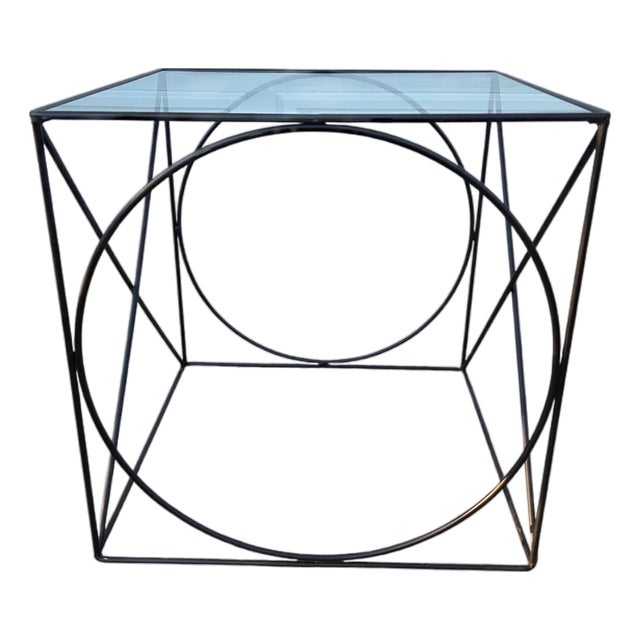 Vintage Wrought Iron Rods Xo Side End Table Attributed to Frederic Weinberg MCM For Sale