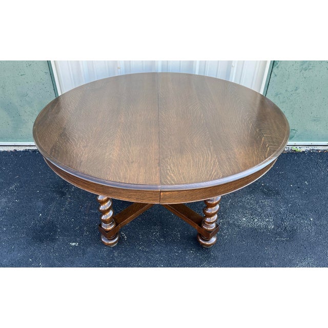 Antique Victorian Quartersawn Oak Barley Twist Extension Dining Table- Refinished For Sale - Image 12 of 12