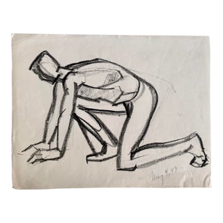 1947 Vintage Studio Charcoal Drawing of a Male Runner, 11” X 14” For Sale