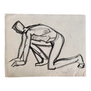 Vintage Studio Charcoal Drawing of a Male Runner, 11” X 14”